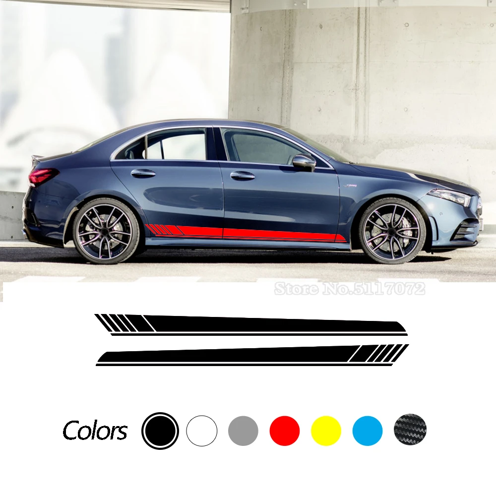 Car Side Body Sticker Stripe Skirt Sport Decal For Mercedes Benz A Class W176 W177 A45 A180 A200 A220 A250 X117 Accessories