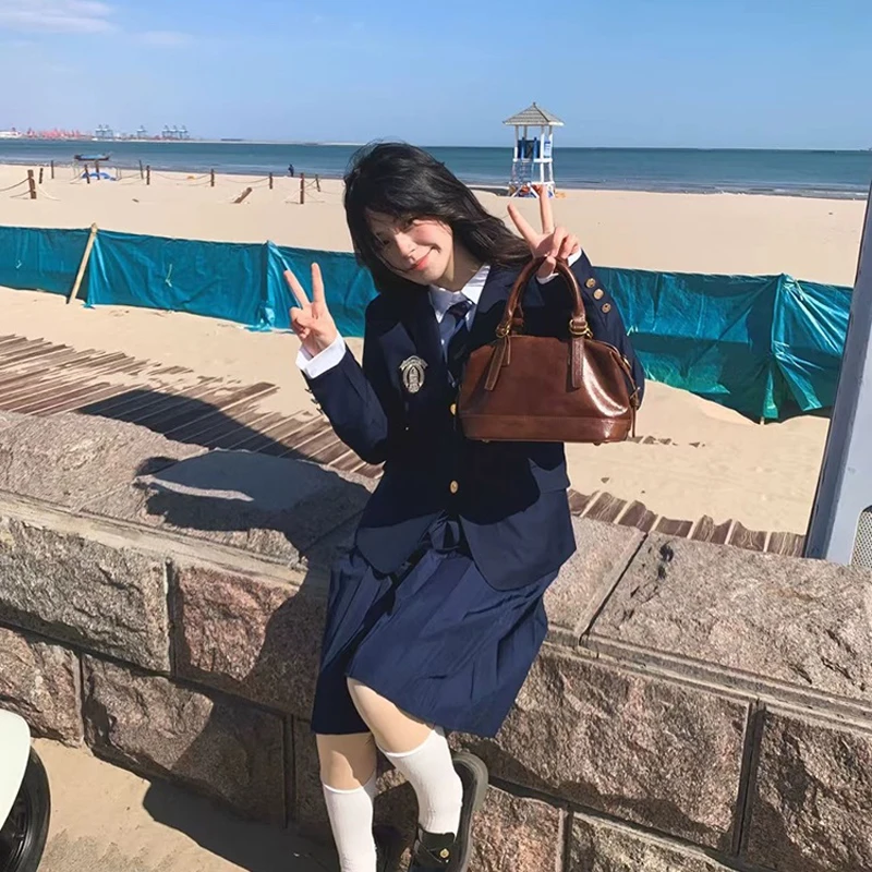 Uniforme escolar coreano azul marinho jk blazer para formatura japonês uniformes do ensino médio casaco terno menina estudantes jaqueta seifuku