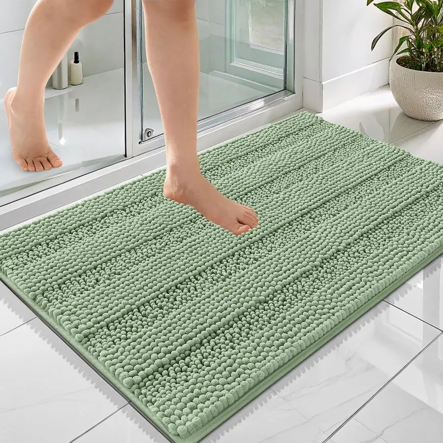 

Thick Bathroom Rugs 36x24, Extra Soft Absorbent Chenille Striped Bath Rugs, Rubber Backing, Machine Wash Dry, Bath Mats for Bath