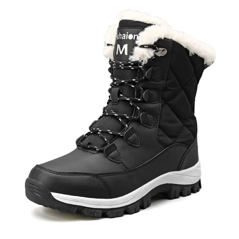 Winter Shoes Keep Warm Non-slip Black Snow Boots Ladies Lace-up Boots Chaussures Femme Booties Woman