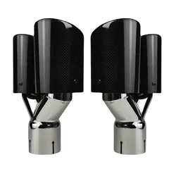 1PCS Car Carbon Fiber Gloss Muffler Tip Y Shape Double Exit Exhaust Pipe Mufflers Nozzle Decoration Universal Stainless Silver