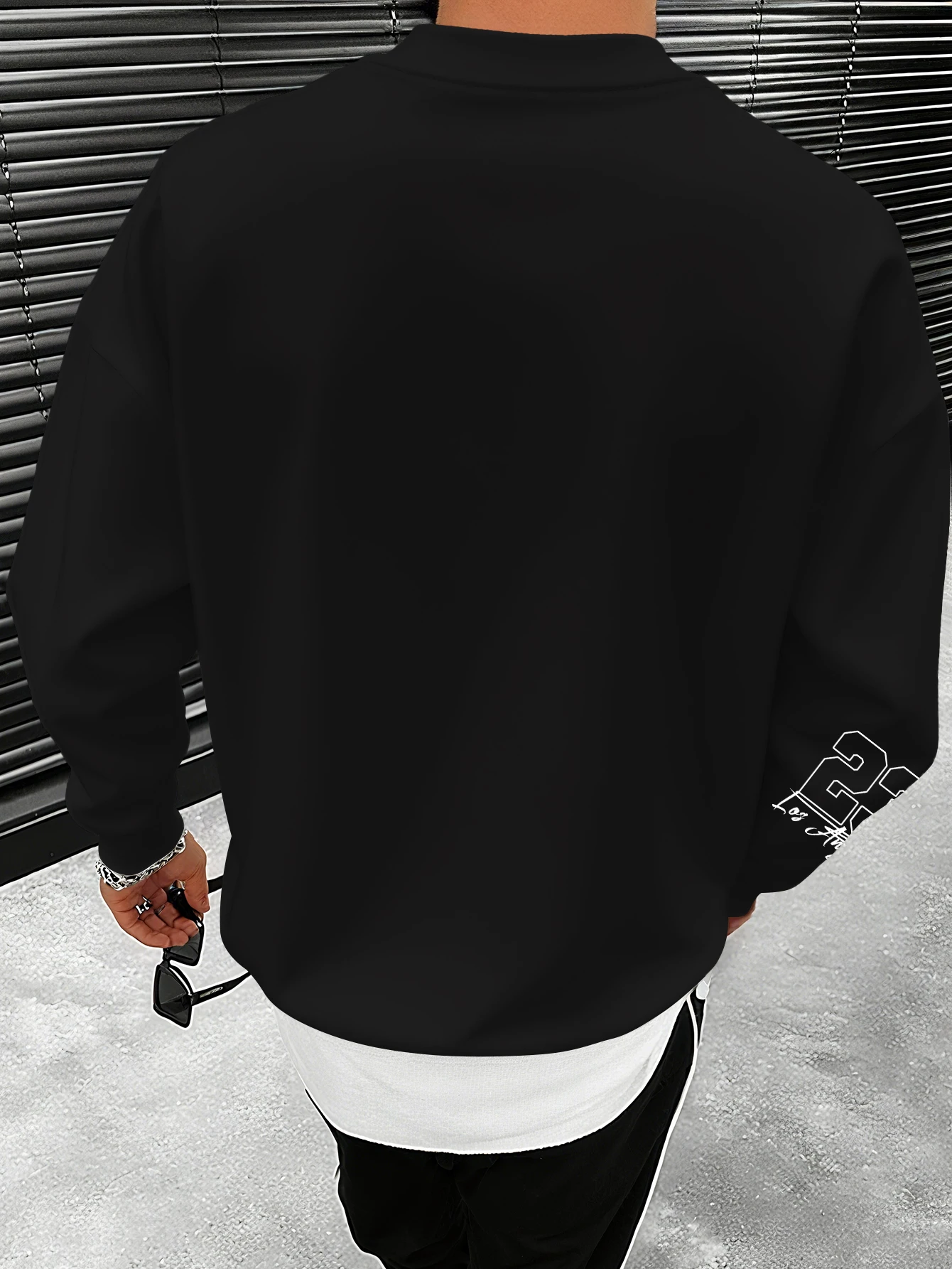 Oversized Drop Shoulder Men Sweatshirt, Brooklyn Crown & Los Angeles Script Text Print Pullover