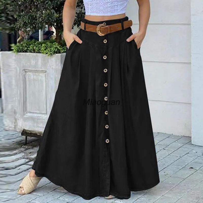 Long Skirts for Women Fashion 2023 Fashion Spring Summer Button Sundress Casual High Waist Skirt Solid Female Elegant Party Robe