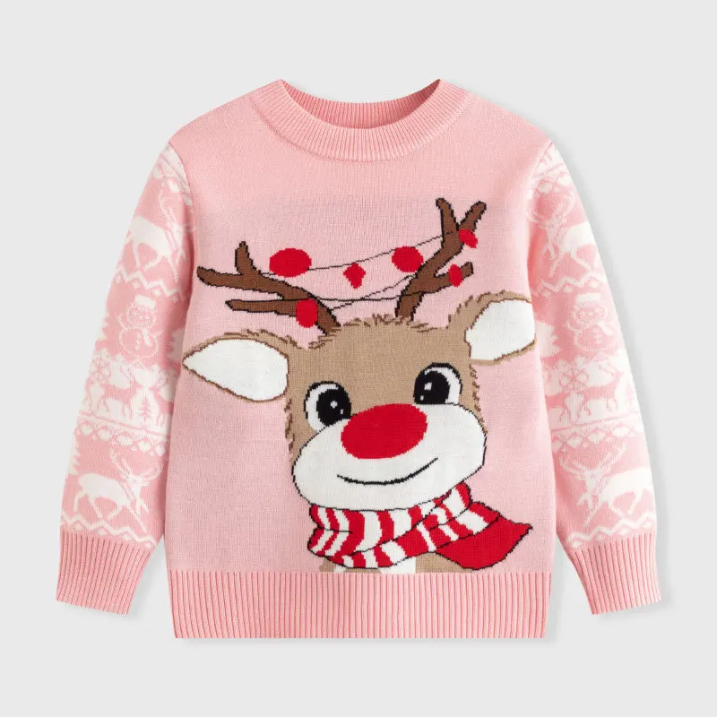 

Lovely Children's Sweater Cartoon Knitwear Christmas Reindeer Boys Girls Cute Xmas Pullovers Long Sleeves Warm Outerwear Autumn