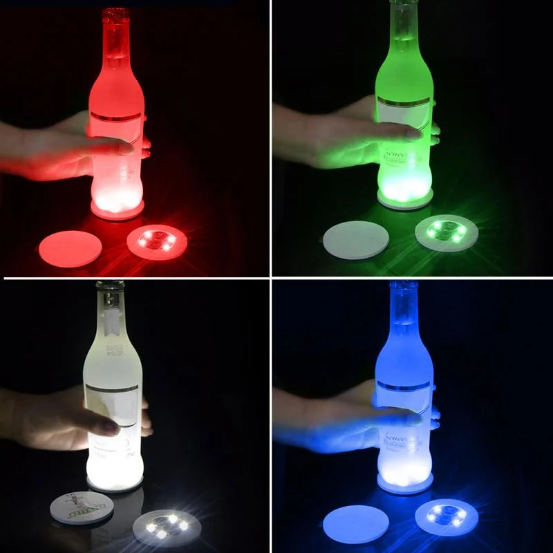 5-50Pcs LED Coasters Luminous Battery Powered Liquor Bottles Coaster Stickers Light Up Cup Mats For Bar Club Party Decor Lights