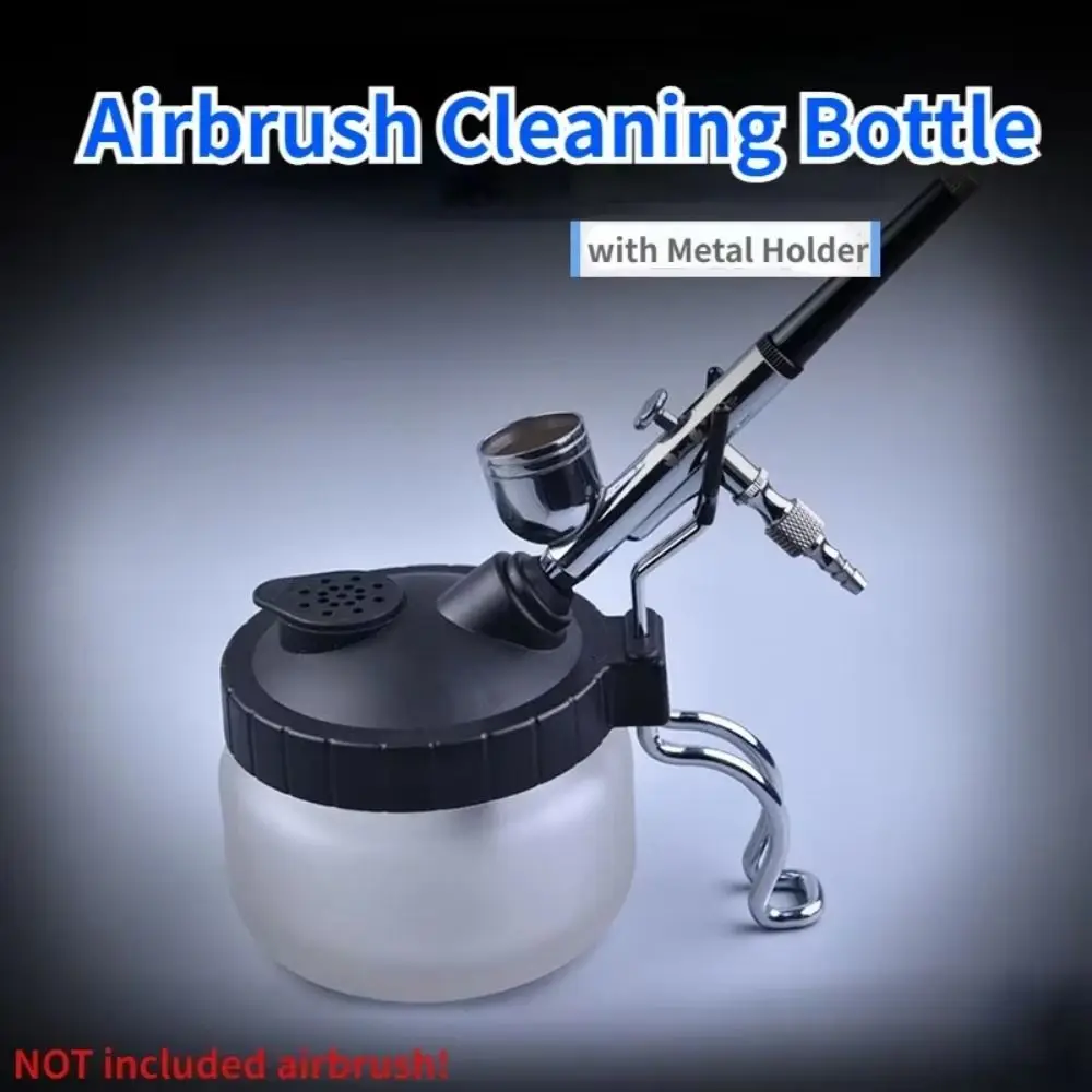 Metal Handle Spray Pen Cleaning Pot with Airbrush Hanger Glass Bottle Waste Liquid Collector Multifunctional with Filter Sponge view 3