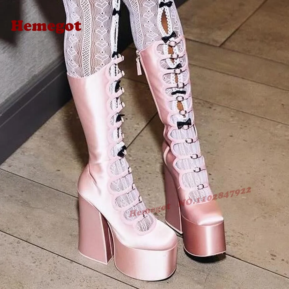 

Розовые атласные сандалии с вырезами на платформе, женские сандалии в стиле Лолиты на массивном каблуке, Y2K, пикантная обувь для девочек, однотонная обувь с несколькими пряжками, новинка 2023 года