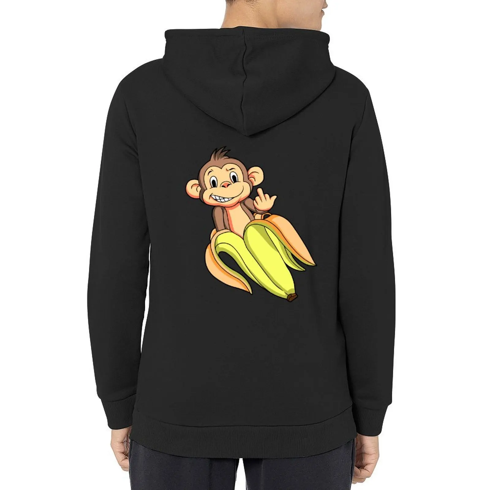 سترة بغطاء للرأس على شكل قرد بالإصبع الأوسط ملابس شتوية للرجال ملابس رجالية ملابس كورية بغطاء للرأس جرافيك #1