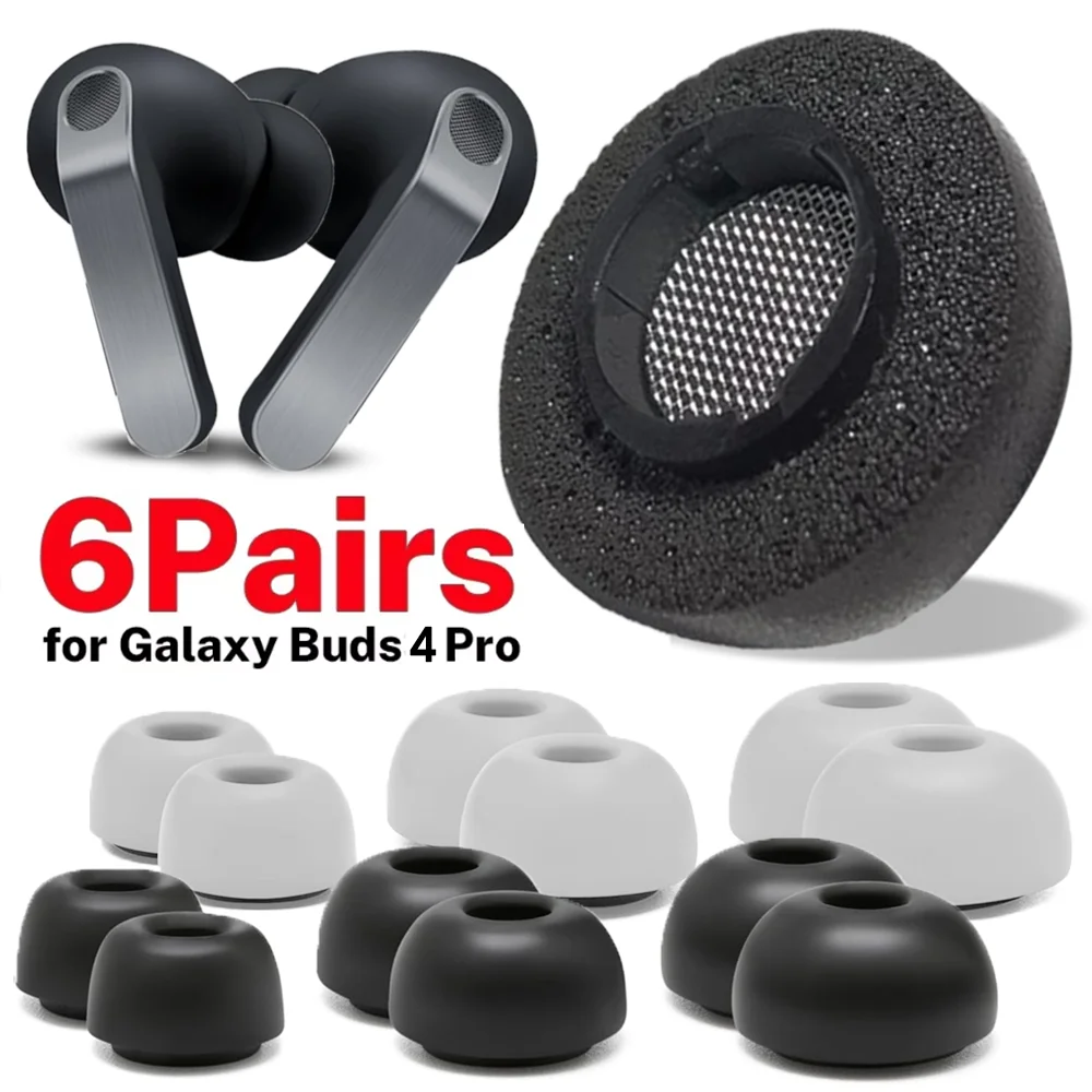 6-1 Paar Memory-Schaum-Ohrstöpsel für Samsung Galaxy Buds 4 Pro, Ersatz-Ohrstöpsel mit Geräuschunterdrückung, Ohrhörer-Kappen, Ohrpolster