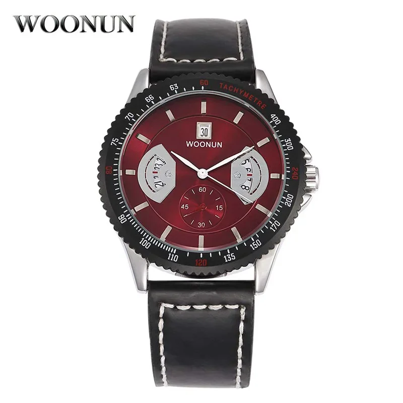 Red Face Sports Watches For Men Leather Strap Japan Movt Quartz Watch Fashion  Men Boys Sports Watches Clock relogio masculino