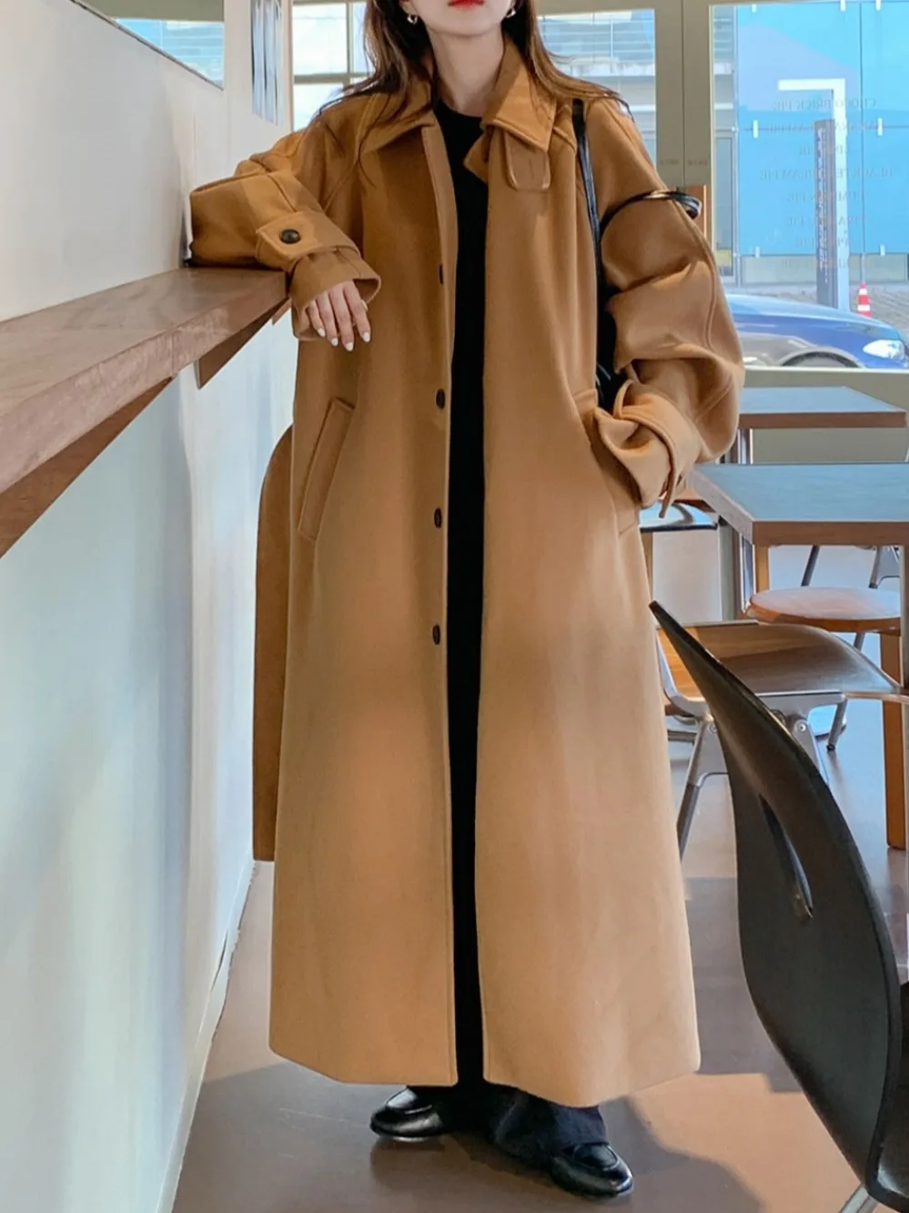 

Retro Winter Faion Tweed Coat Women's Loose Fit Turn-down Collar Briti Casual Sle Long Sve Knitwear Outerwear