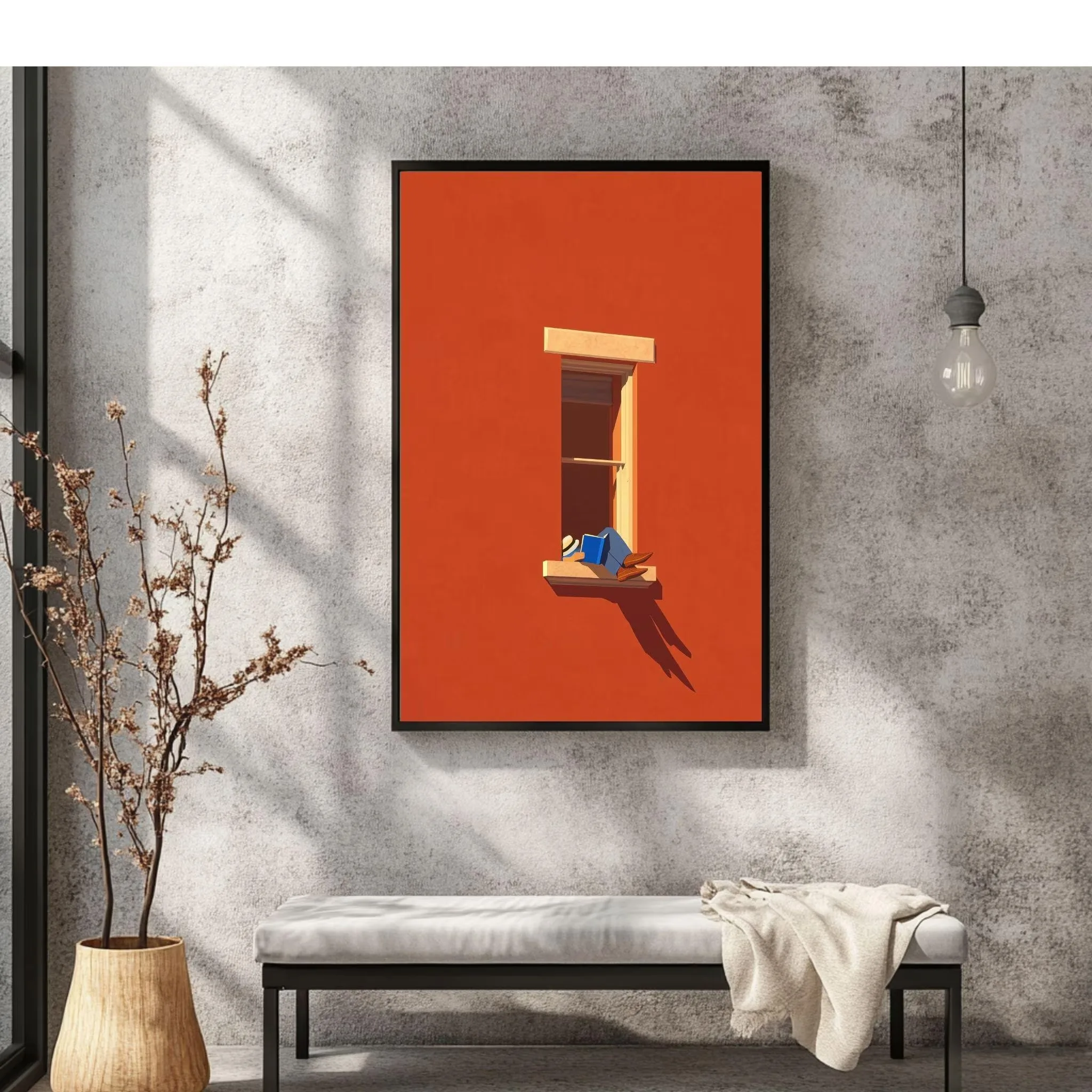 Bold minimalist digital wall art,home decor aesthetics,warm and colorful prints,gifts for book lovers,dopamine-inducing decor.