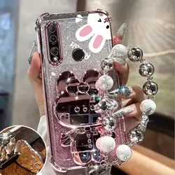 Airbag Glitter Mirror Rabbit Phone Holder Case For Huawei Honor 9X Pro 30S X50i X5 Plus 90 Lite Y9S Anti-knock Stand Back Cover