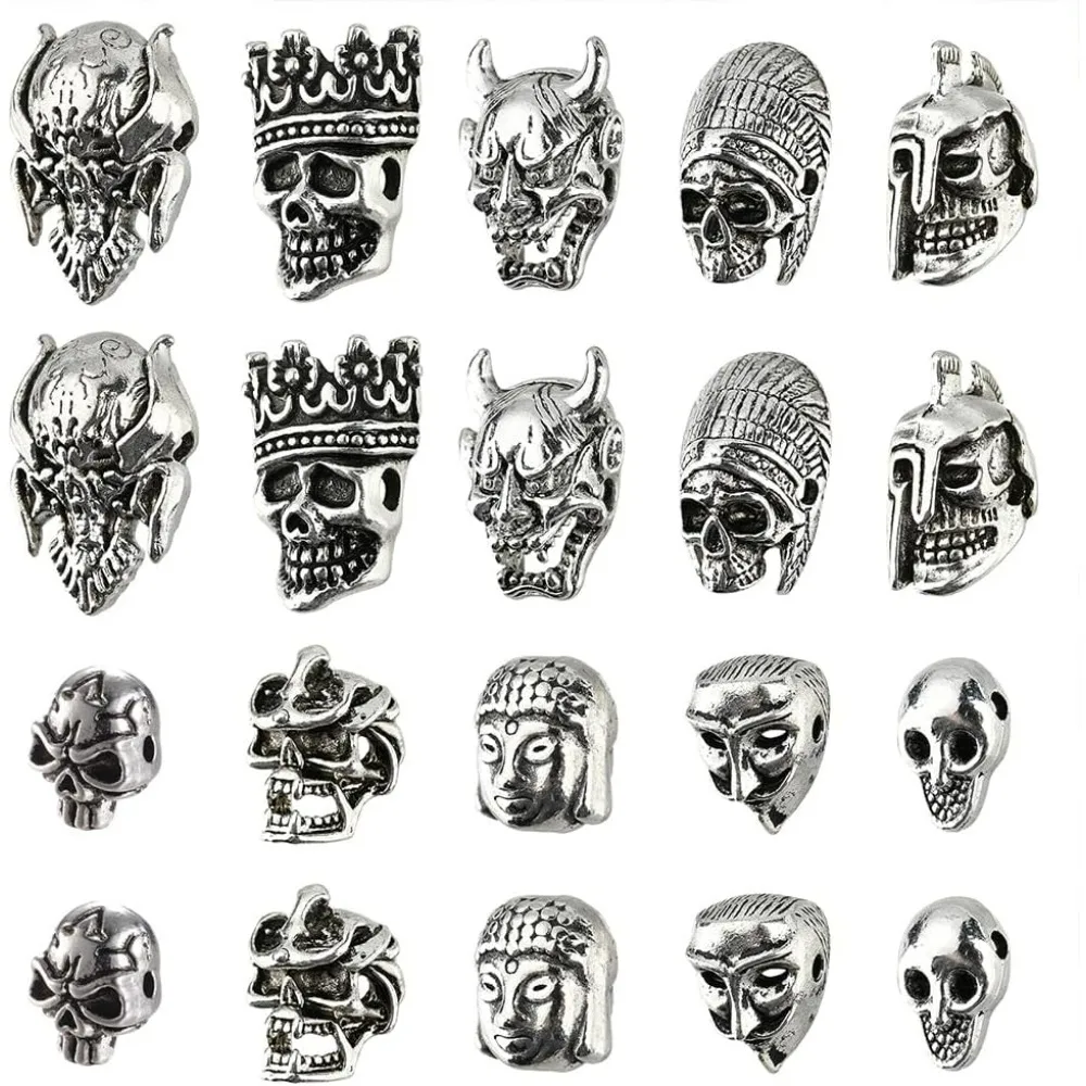 20 Pcs 10 Styles Style Alloy Skull Beads 10 Pcs Skull Head  Devil Head  and Buddha