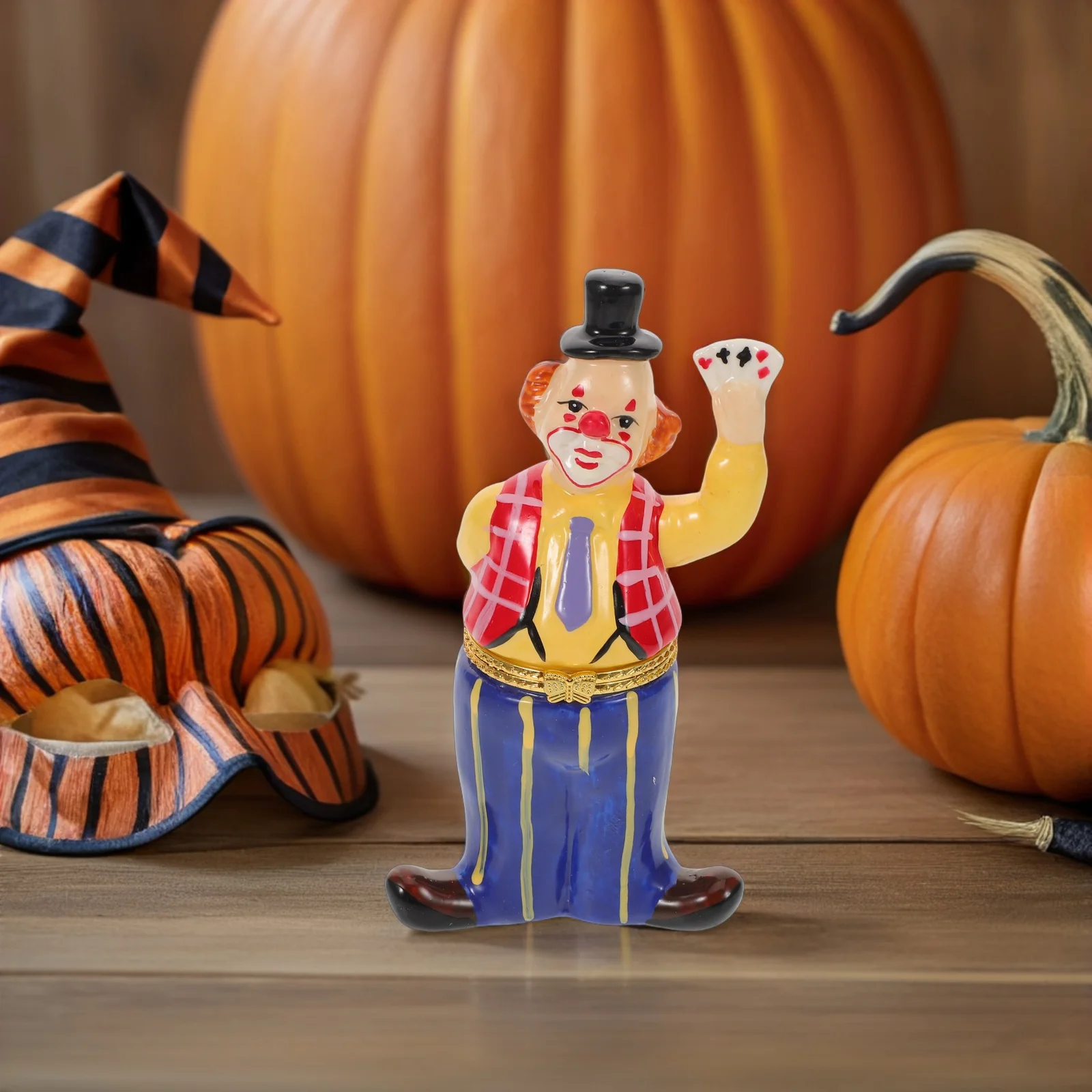 

Ceramic Clown Jewelry Box Hand-Painted Halloween Themed Trinket Holder Playful Decorative Accent for Tabletop Or Desk