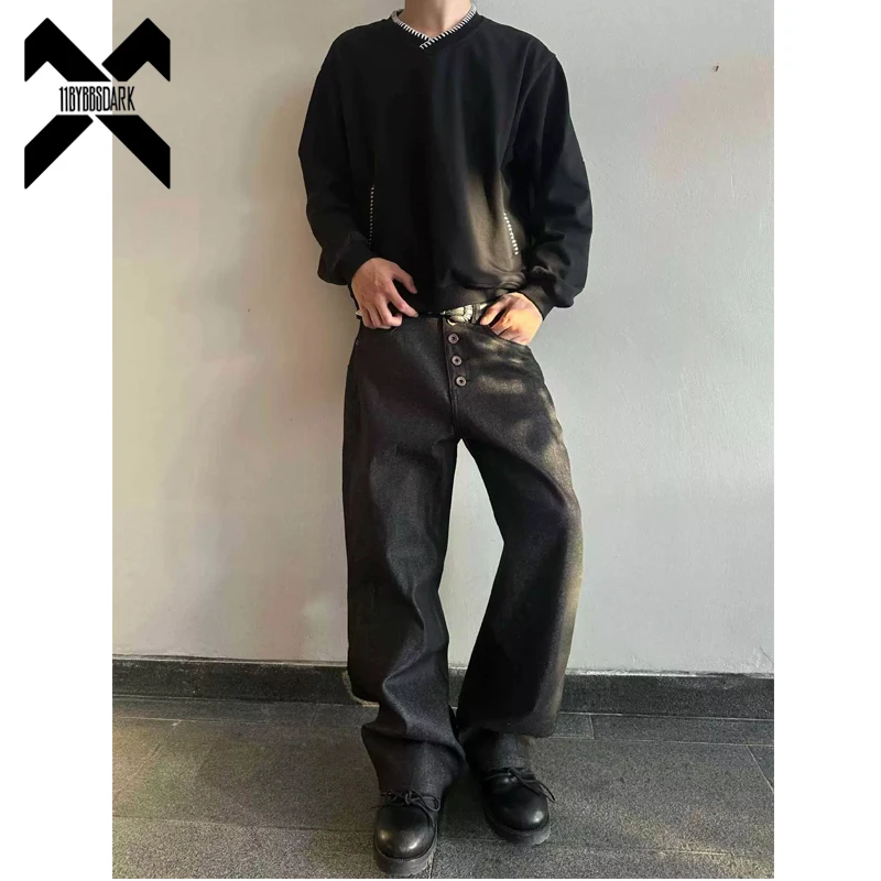 

Vintage Black Jeans Men Hi Street Loose Jeans Luxury Designer Streetwear Jeans Trousers for Male