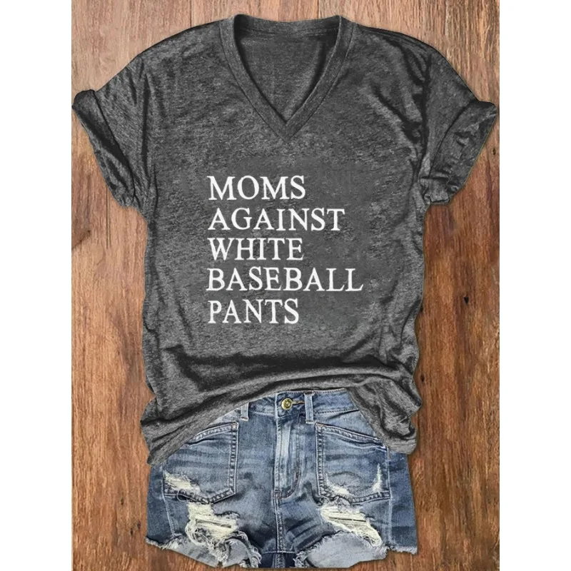 HOT Women's Baseball Print T-Shirts Summer V Neck Tops Short Sleeve Casual Tees