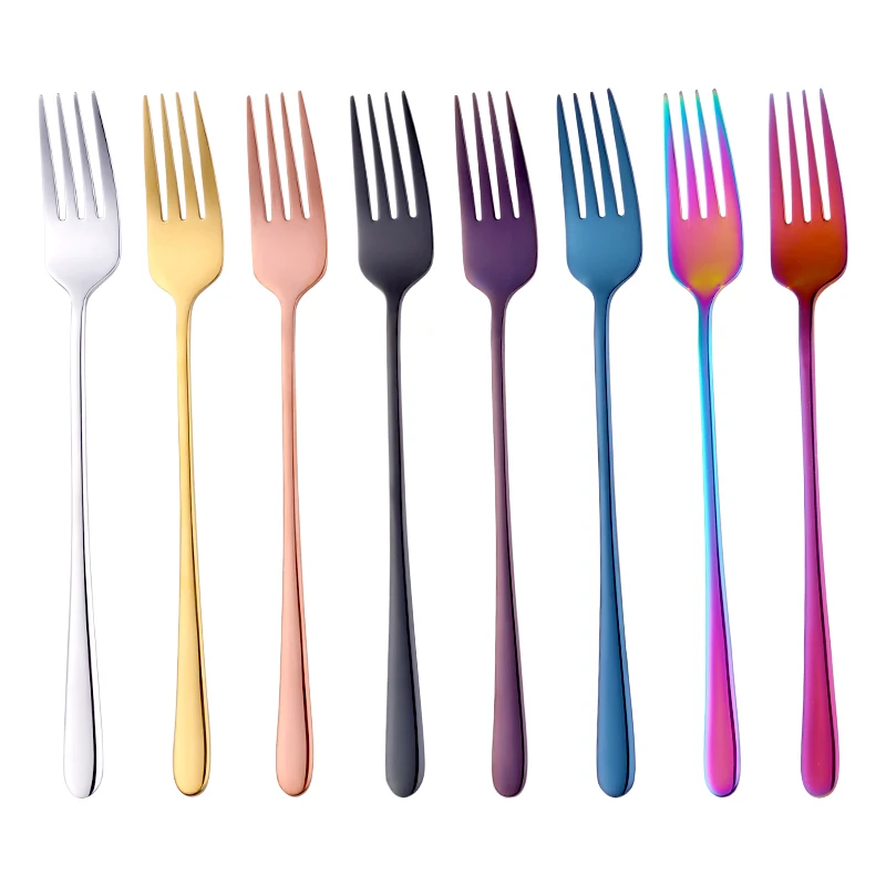 8 Colors Stainless Steel Long Handle Dinner fork Korean Rainbow Fork Hotel Restaurant Party Supplies Dinnerware Steak Gold Fork