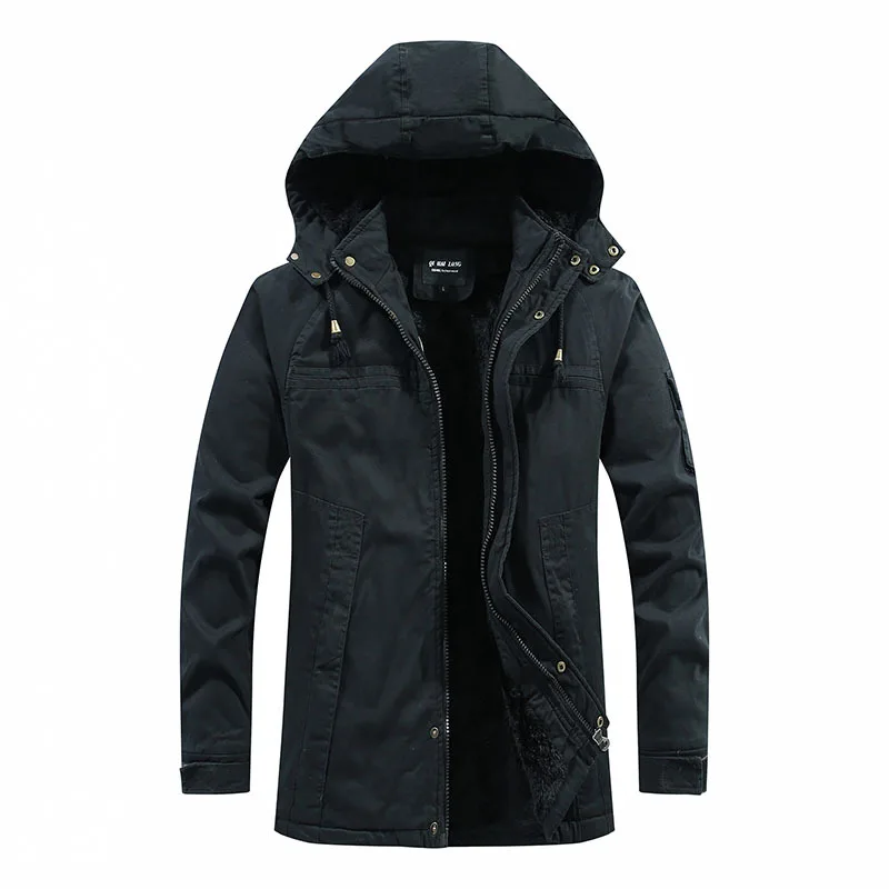 Men's Mid-Length Hooded Cotton Jacket Loose Stand-Up Collar Autumn Winter New for Young Men