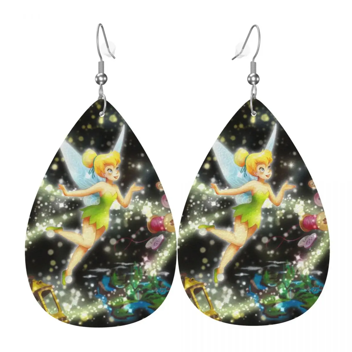 

Custom Tinker Bell Cute Cartoon Leather Earrings for Women Teardrop Dangle Earrings Jewelry Accessories