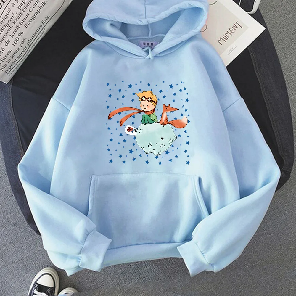 Little Prince and Fox Hoodies Men Casual Sweatshirts Kawaii Cartoon Printing Hoody Cute Clothes for Girls Graphic Hooded Tops