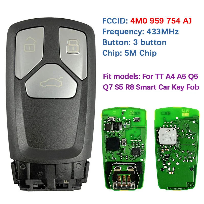 

CN008216 Оригинальный смарт-брелок 5M чип 434 МГц FCC 4M0 959 754 AJ Поддержка Xhorse MLB для A3 A4 A5 Q5 Q7 TT R8 2016-2019