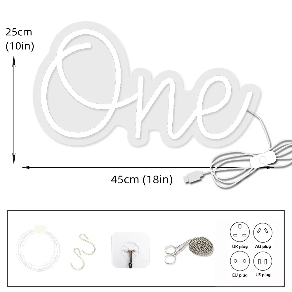 Dimbaar LED-neonbord 'ONE' voor baby's 1e verjaardag Party Decor USB-aangedreven neonlicht voor thuisbar Stand Art Decoration