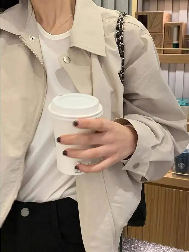 Women Jacket 2025 Autumn New Women's Short Cargo Jacket Windbreak Coat Trench Loose Casual Coat