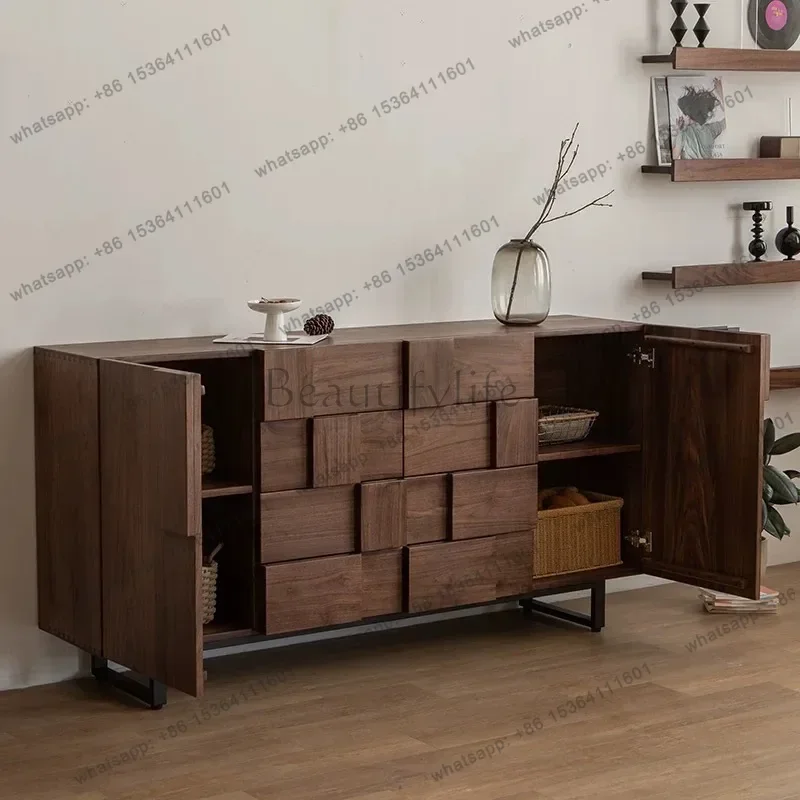 ld Black Walnut Color Sideboard Cabinet Modern Living Room Cabinet Japanese Entrance Storage Drawer Cabinet Console