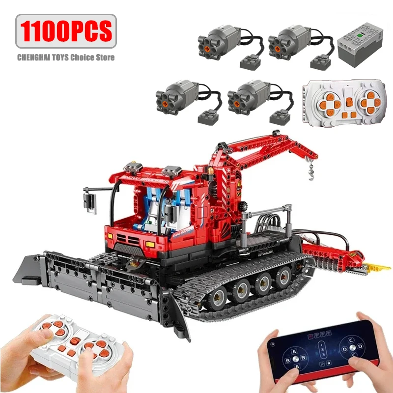 City Winter Remote Control Snow Groomer Building Blocks MOC Electric RC Car Construction Technical Vehicle Bricks Kids Toys Boys