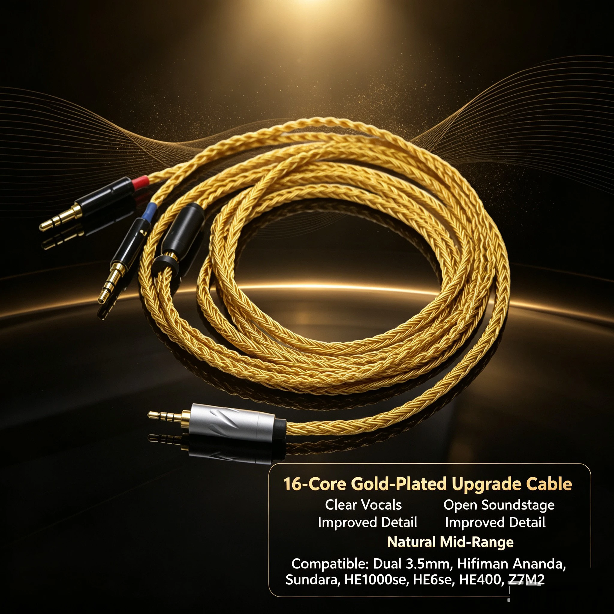 16 Core 24k Gold Plated 4 pin Xlr 4.4 2.5mm Headphone Earphone Cable For 3.5 Hifiman Ananda sundara HE1000se HE6se he400 Z7M2 ﻿