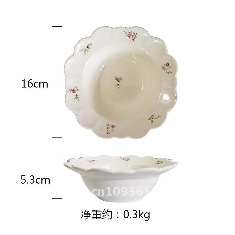 

Vintage Floral Ceramic Plate Dessert Bowl Pastoral Style Glazed Porcelain Fruit Salad Bowl Set for Household Microwave Safe