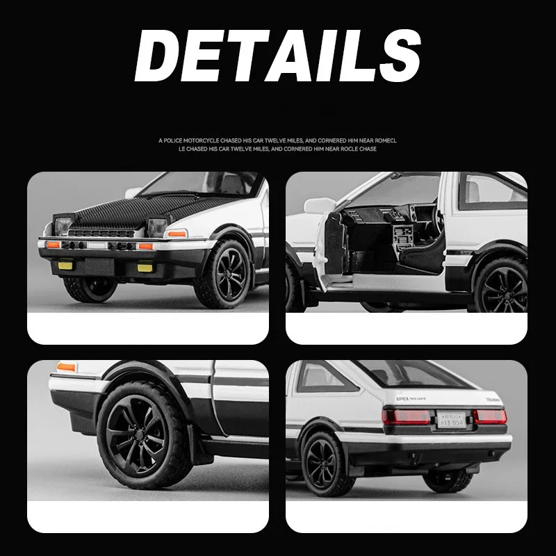 New 1:36 Initial D AE86 Alloy Car Diecasts & Toy Vehicles Metal Toy Car Model Sound and Light Collection Kids Toy Birthday Gift