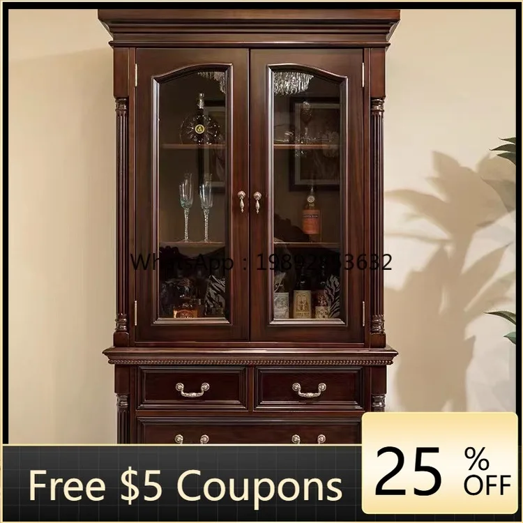 LYY American Country Style Solid Wood Double Door Wine Cabinet Living Room Multifunctional Storage Dish Cabinet High-end