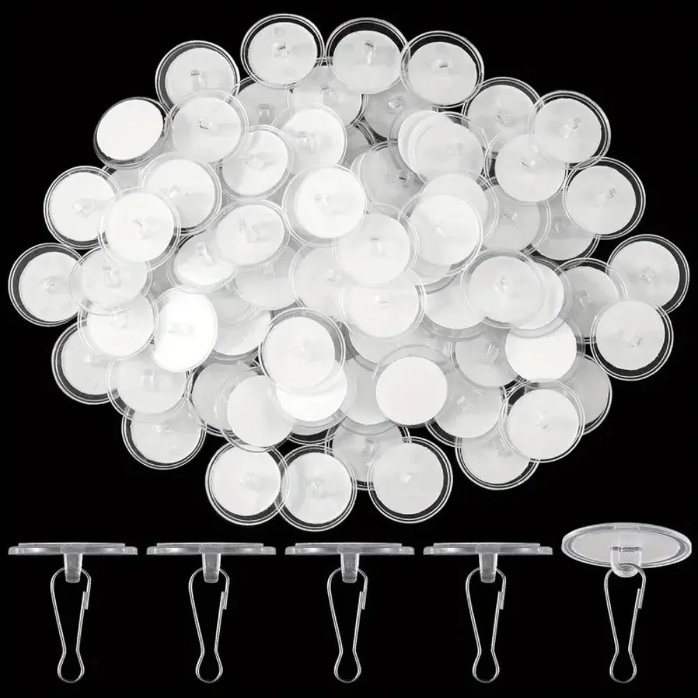 100Pcs 22mm/30mm Transparent Ceiling Hooks Self-Adhesive Mark-Free Utility Hooks No Drill Easy To Install Clear Plastic Hooks