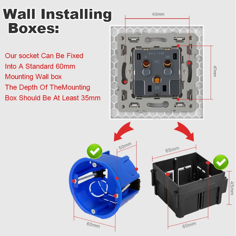 JHJCH French standard plug, glass wallboard, French power supply, 16a 220V grounding socket, child protection door