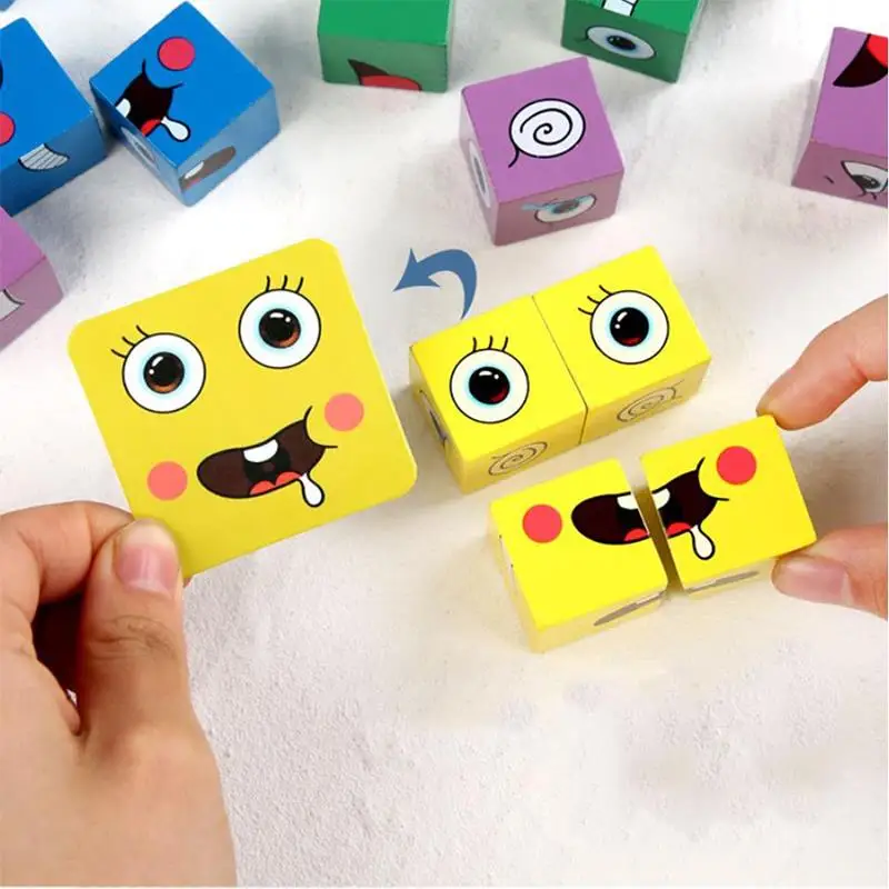 Children Bebe Puzzle Wooden Expression Blocks Montessori Educational Face Changing Matching Thinking Logic Games Geometry Jigsaw