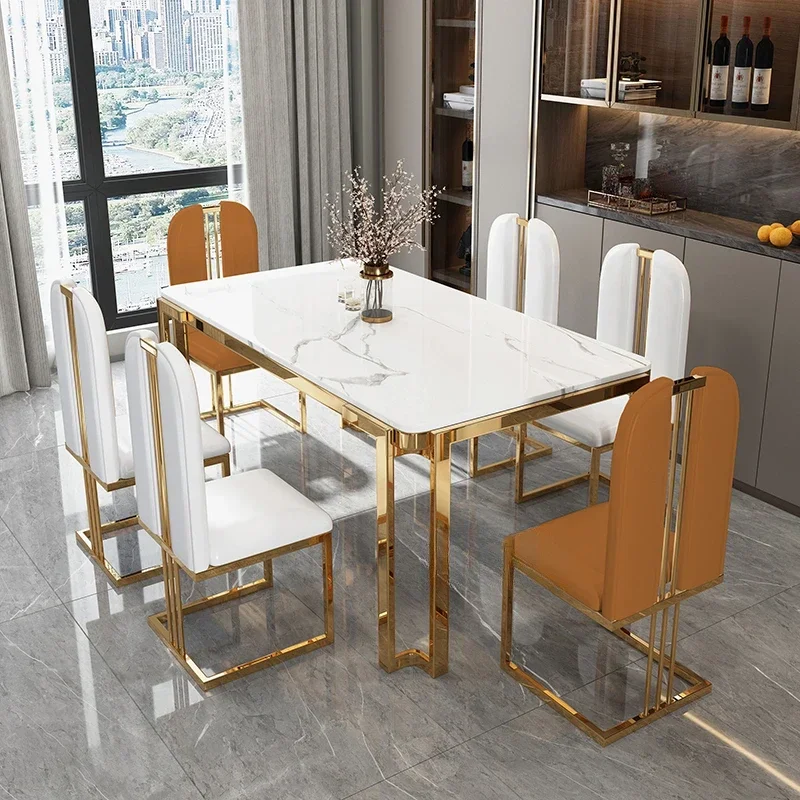 Unique Luxury Table Chairs Modern Legs Metal Design Rectangular Dining Table Space Saving Nordic Mesa De Comedor Funiture