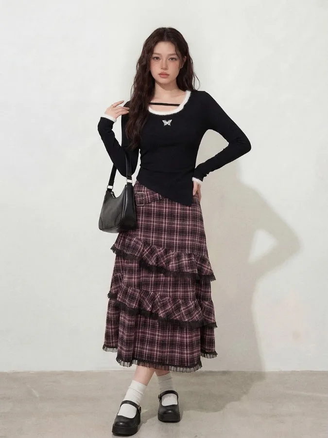 

plus Size Women's Waist Knitted Top High Waist Floral Skirt Spring Summer New Style Korean Version Slim Fit