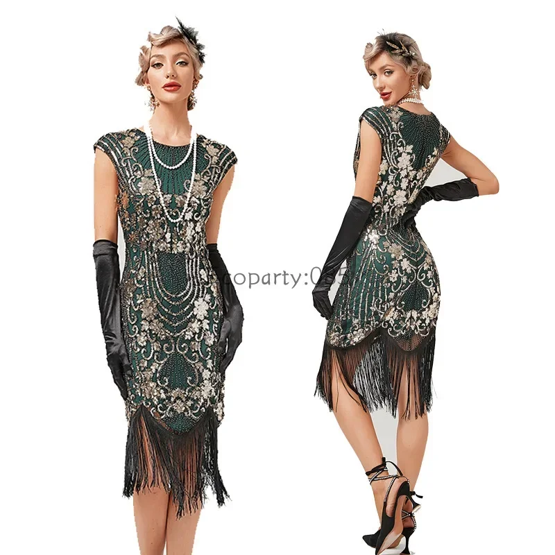 Vestido de lentejuelas vintage de los años 20 para mujer, vestido de noche con flecos y cuentas a mano, vestidos de fiesta del Gran Gatsby Charleston, disfraz de niña 2024