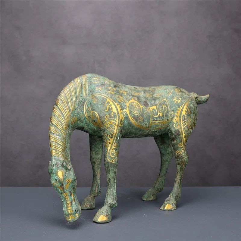 Gilt Water Drinking Horse Bronze Museum Antique Ornament High-End Gift
