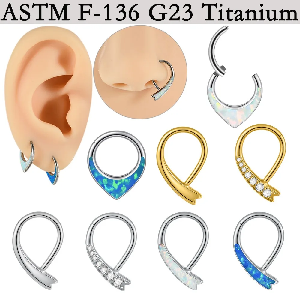 1 ud. Pendientes de Aro Dorados con Ópalo en Forma de Gota, Personalizados, para Oreja Perforada, Tipo Piercing Cerrado, o para la Nariz