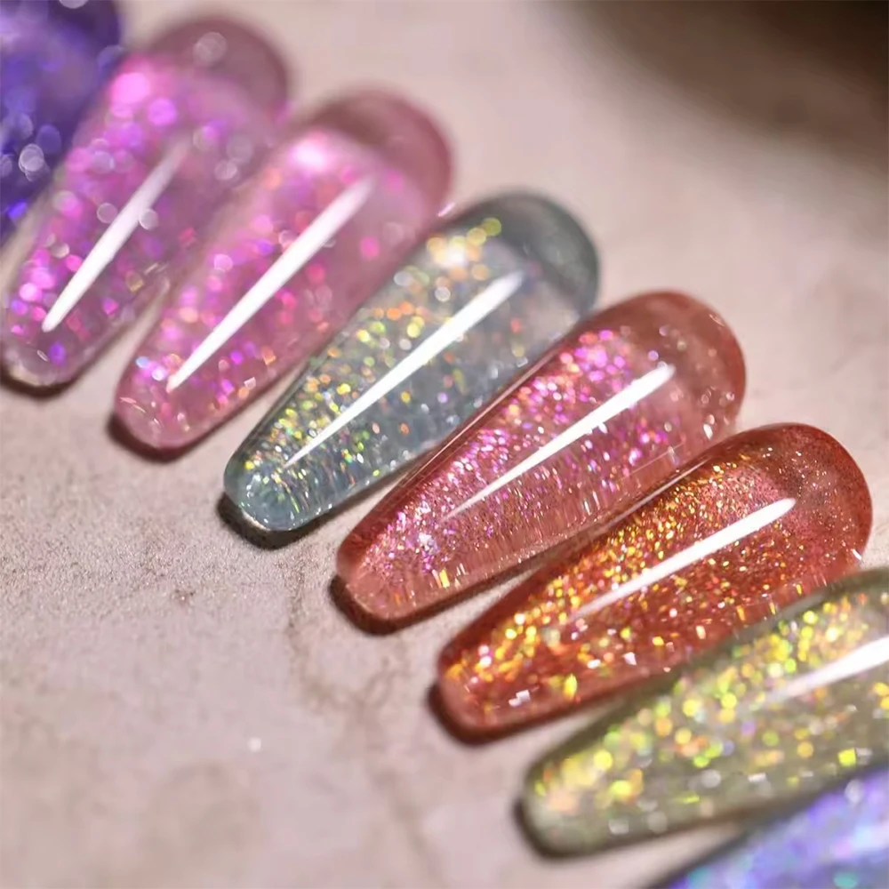 Vendeeni 9 Farben/Set Glitzer-Broken-Diamond-Gel-Nagellack, UV-LED-Gel-Lack mit reflektierendem Effekt und Display – Detail 12