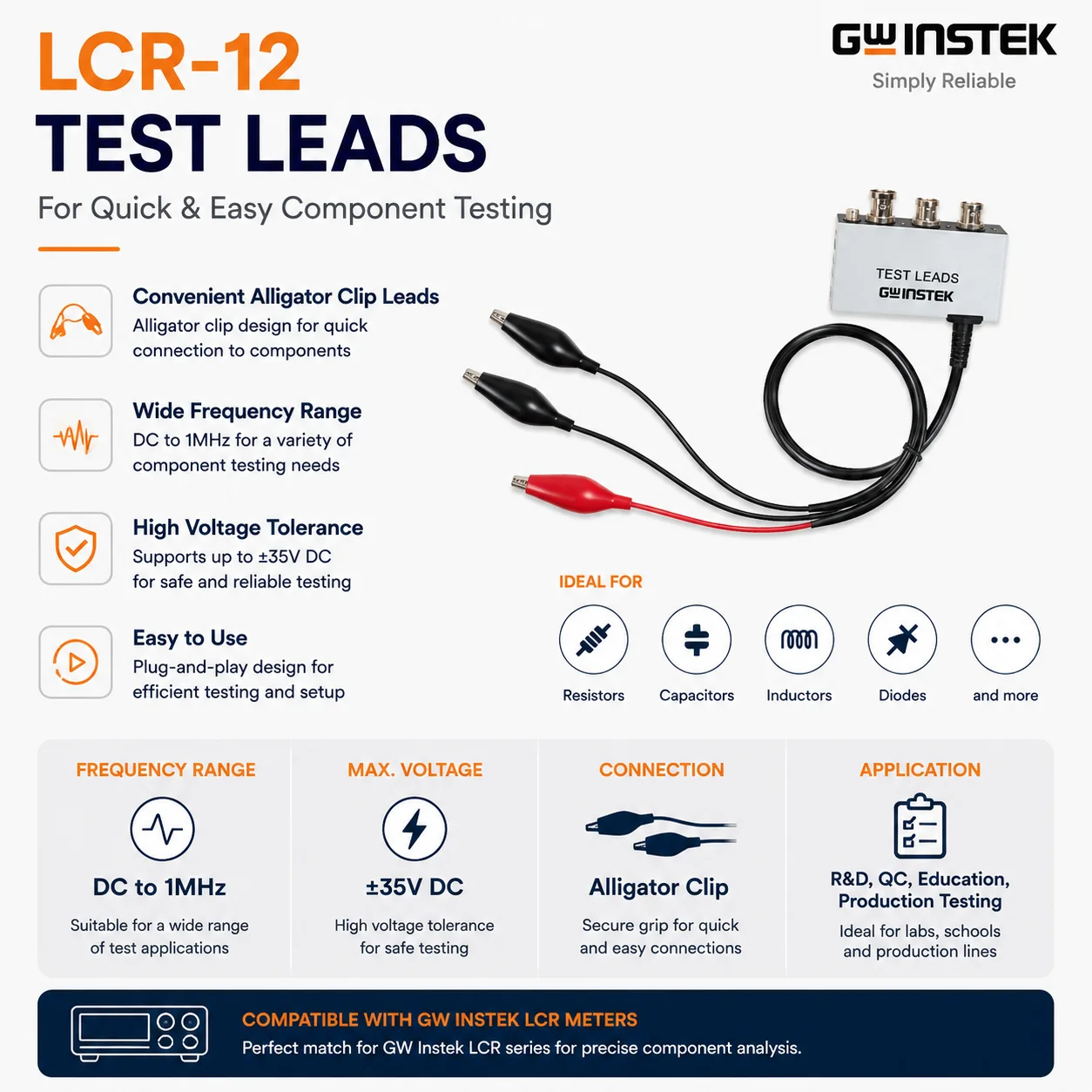GWINSTEK LCR Test Fixture LCR-05/06A/06B/07/08/09/12/13/15, LCR Meter Accessory for Component Testing