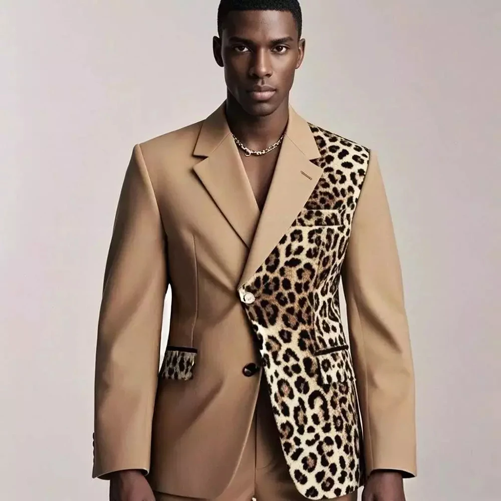

Fashion Leopard Men's Suits Customized Single Breasted Notch Lapel Slim Fit Male Clothing High Quality 2 Piece Jacket Pants Sets