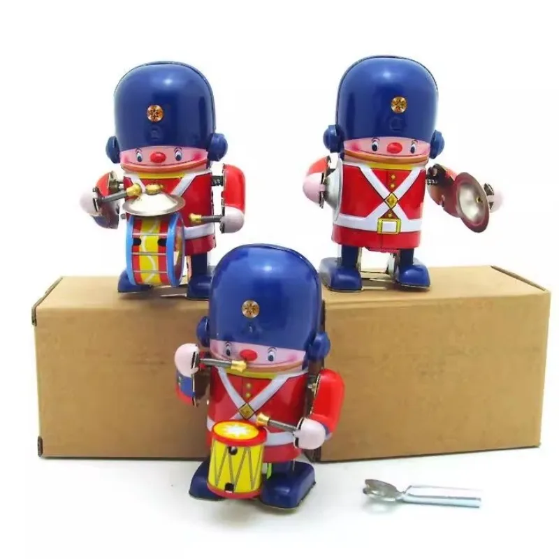 

Metal Walking Tin Brass Military Band Robot Toy Classic Collection Retro Clockwork Wind Up Mechanical Toys Kids Gift