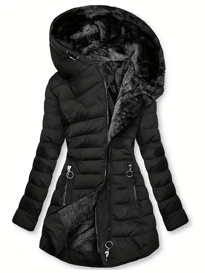 Winter Warm Fitted Hooded Jacket Mid-Length Long Sleeve Outerwear Coat European And American Cross-Border Cotton Clothing