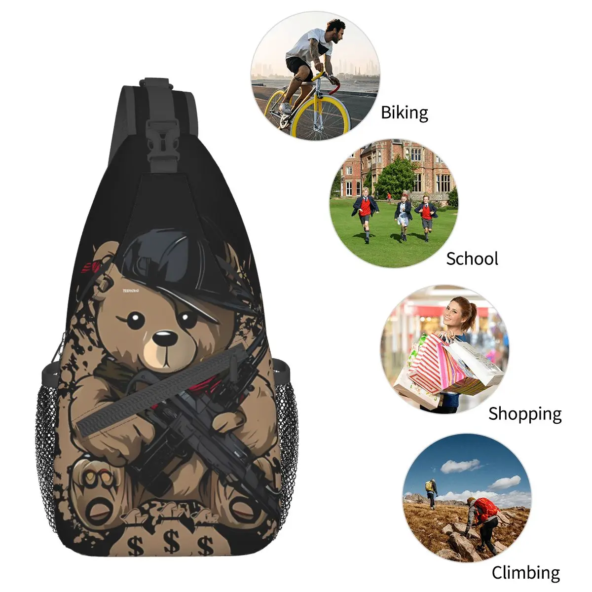 Boze Bende Crossbody Borstzakken Teddybeer Zakken Reispakket Messenger Sport Tieners Schoudertas Unisex