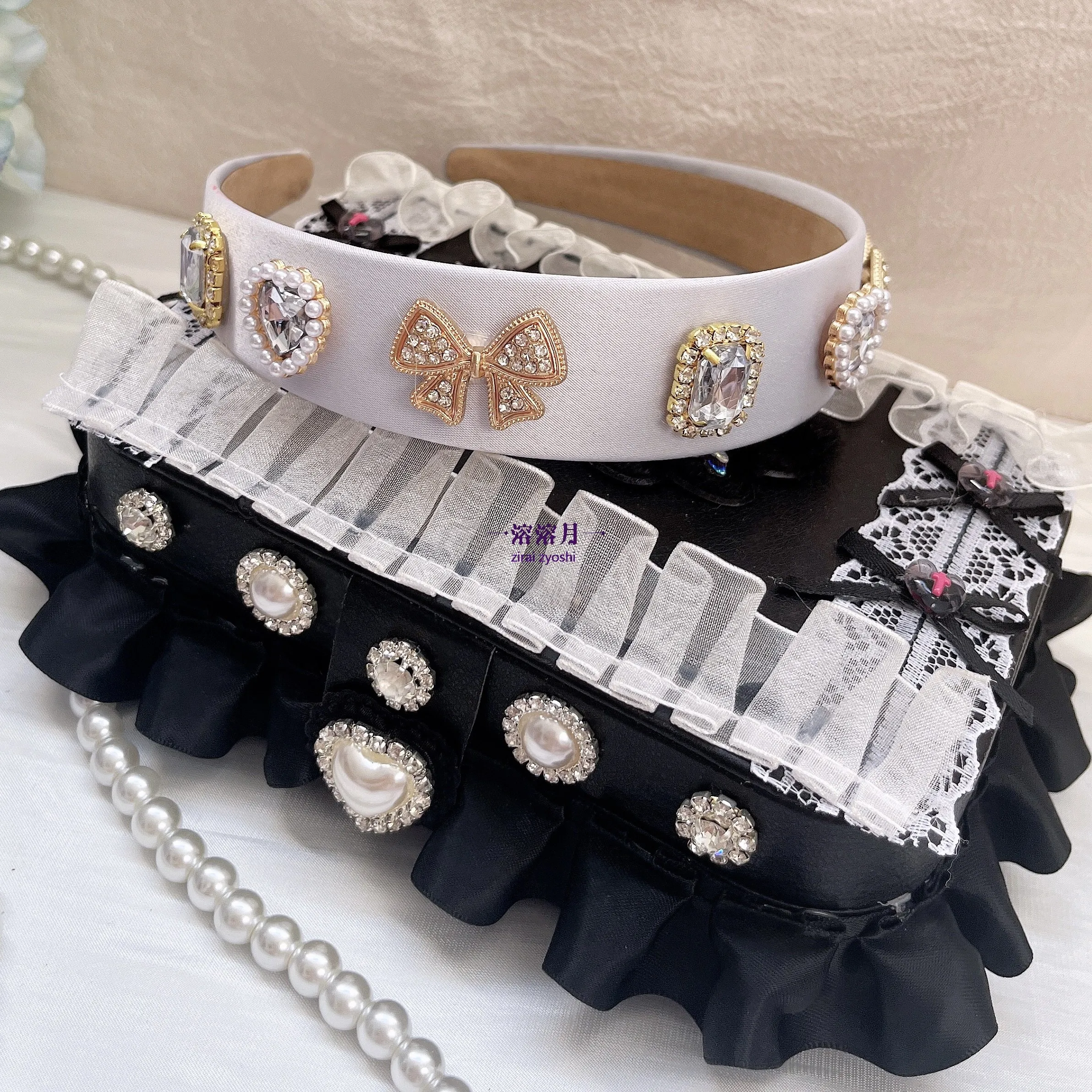 Bandeau rectangulaire en forme de cœur pour fille, fait à la main, Style japonais, mignon, pour femmes, douce Lolita, nœud en strass, pince à cheveux, accessoire