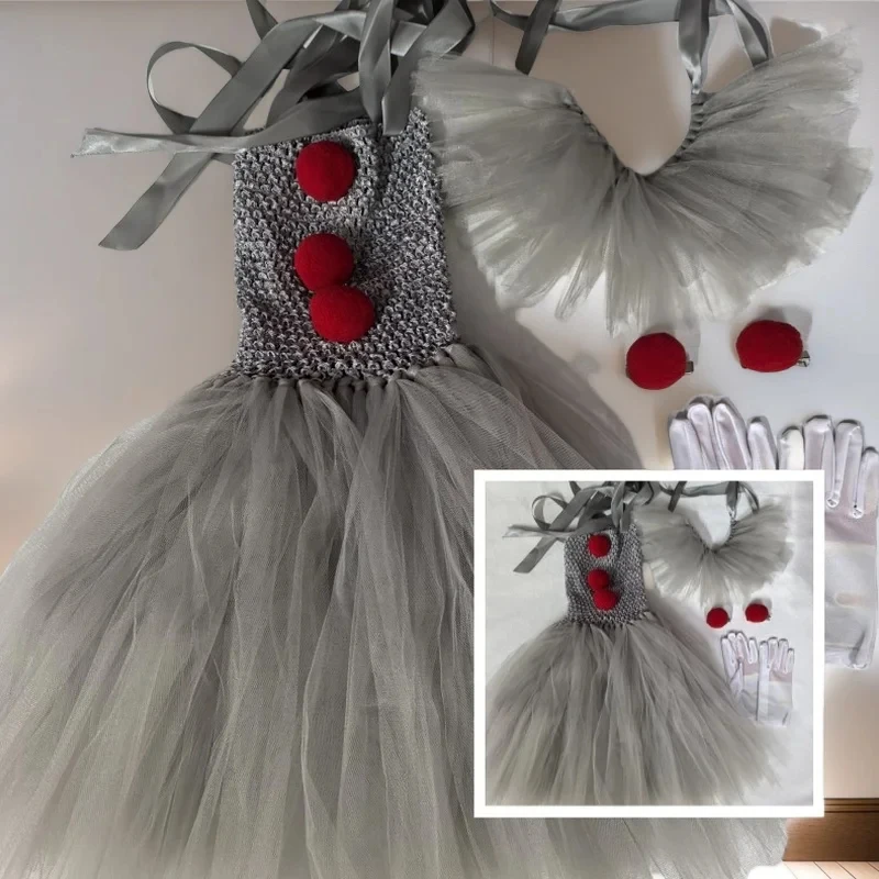 

✠2026✠ Halloween Kids Horror Movie Clowns Cosplay Costume Set for Girls Carnival Party Party Dress Up Clothing✠